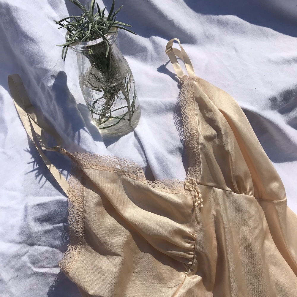 Stunning Vintage Midi Length Silk Slip with Flower
